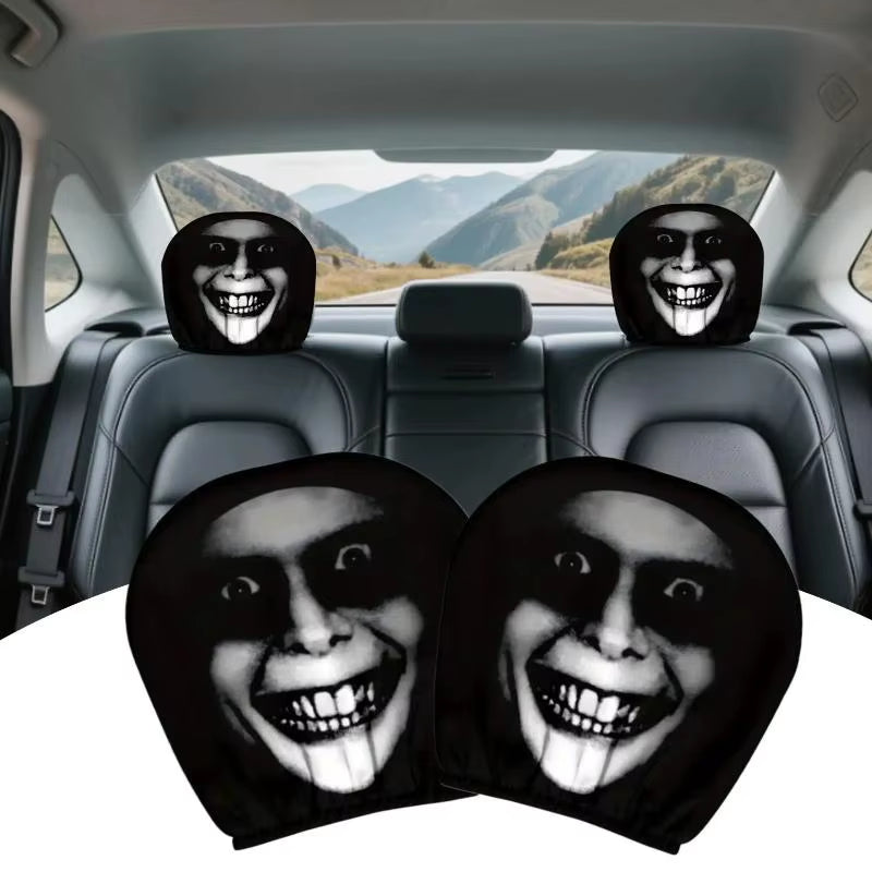 2Pcs Face Printed Car Pillowcase Soft Comfortable Decorative Cushion Cover Auto Seat Headrest Washable Polyester Fabric