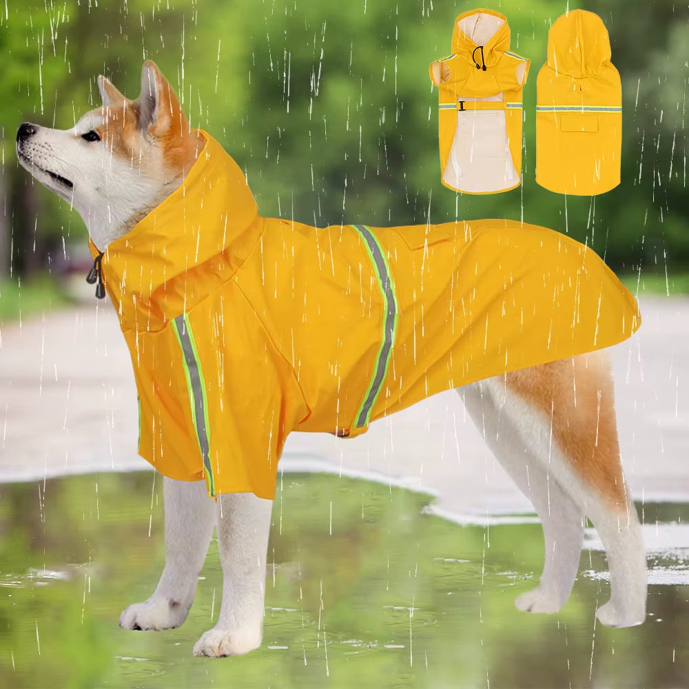Big Dog Raincoat Cape-Style Reflective Stripe Pet Raincoat Windproof Rain-Proof Dog Hooded Raincoat