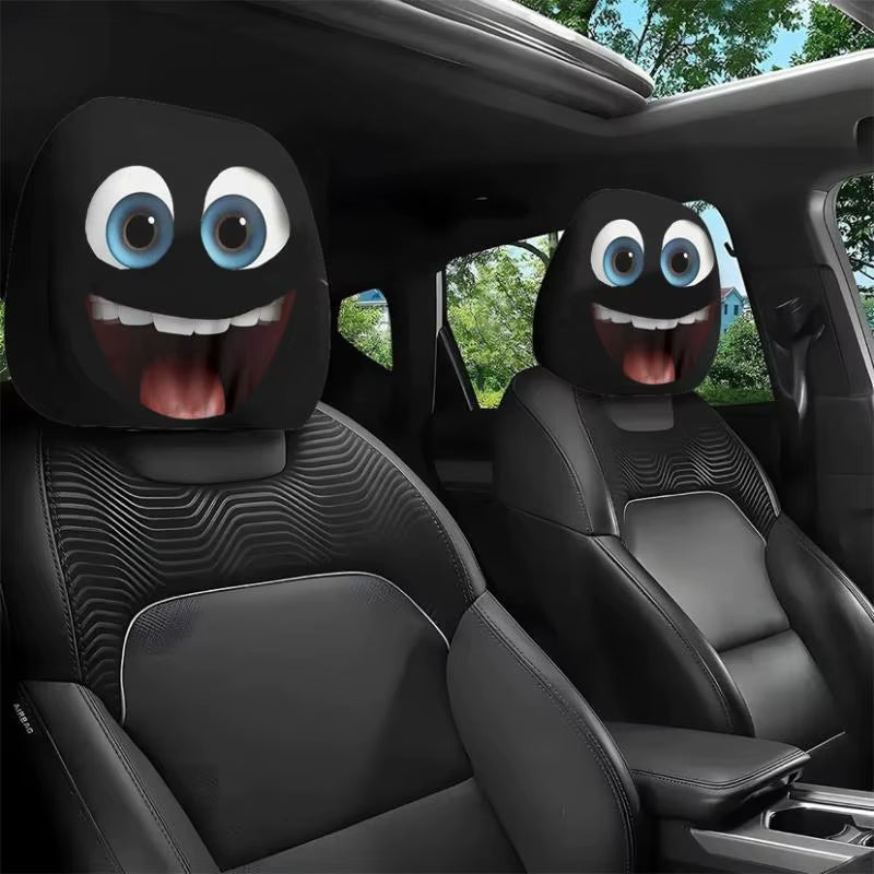 2Pcs Face Printed Car Pillowcase Soft Comfortable Decorative Cushion Cover Auto Seat Headrest Washable Polyester Fabric