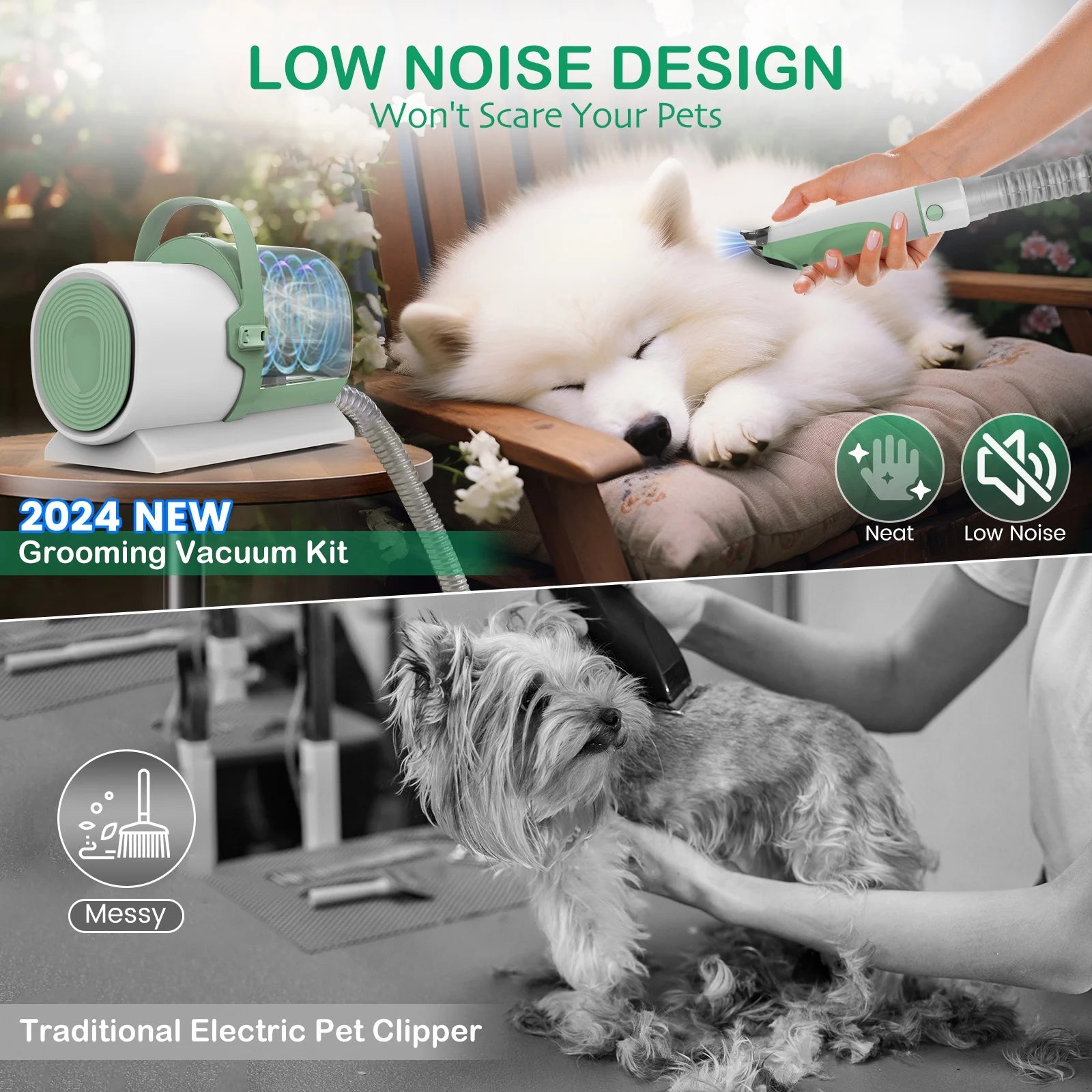 Dog Grooming Kit, 7 Grooming Tools, Pet Grooming Vacuum, Dog Clippers Kit, Low Noise, PG50 PLUS