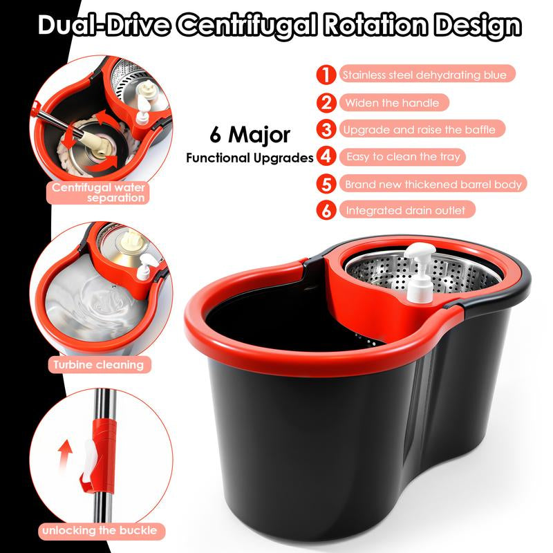 Mop and Bucket Set with 360O Rotatable Mop,Includes 47Nch Stainless Steel Adiustable Handle, Cleaningsupplies, Efficient Cleaning