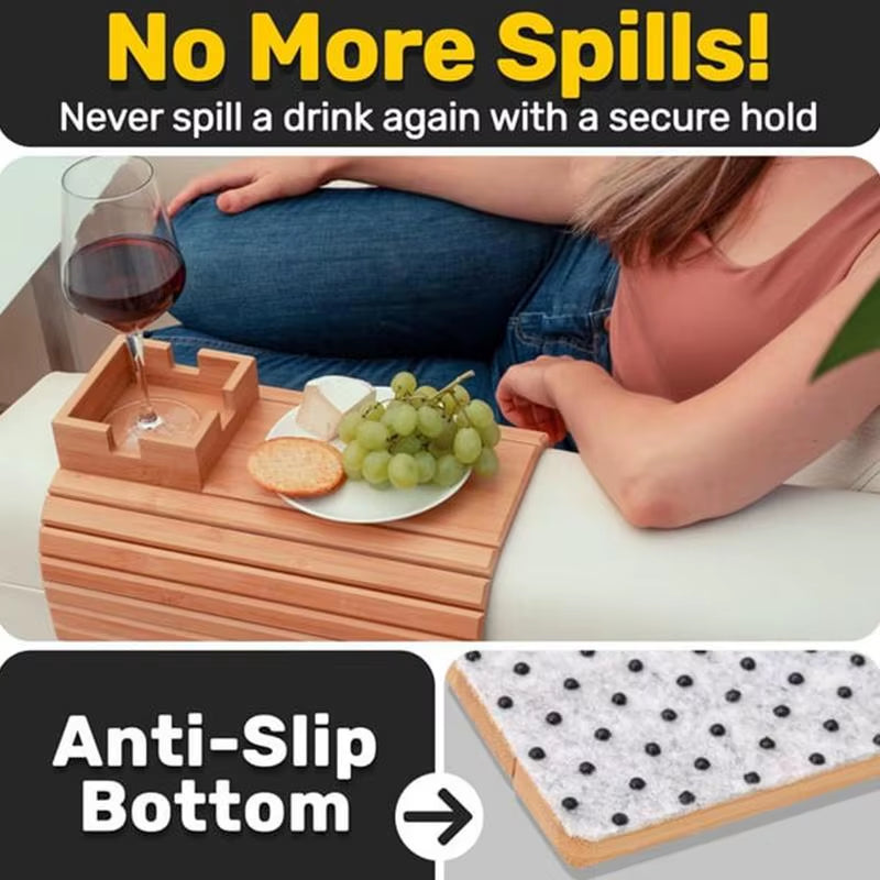 Couch Cup Holder Wooden Sofa Armrest Tray Foldable Anti-Slip Drink Coaster Sofa Side Storage Table Cup Holder Snack Organizer