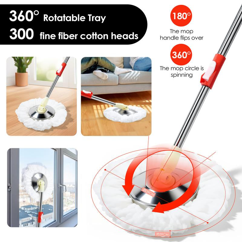 Mop and Bucket Set with 360O Rotatable Mop,Includes 47Nch Stainless Steel Adiustable Handle, Cleaningsupplies, Efficient Cleaning