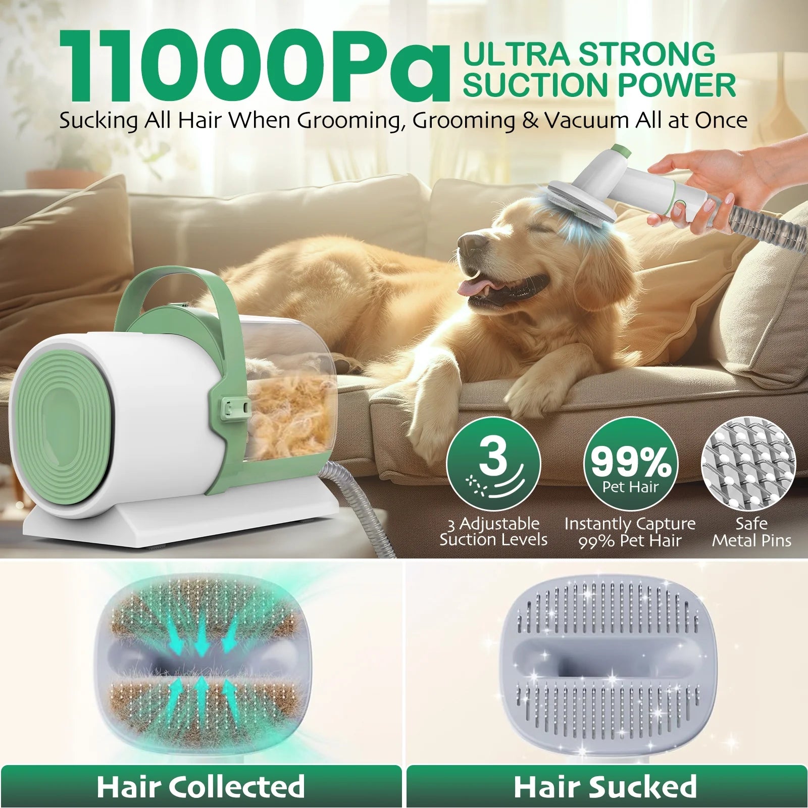 Dog Grooming Kit, 7 Grooming Tools, Pet Grooming Vacuum, Dog Clippers Kit, Low Noise, PG50 PLUS