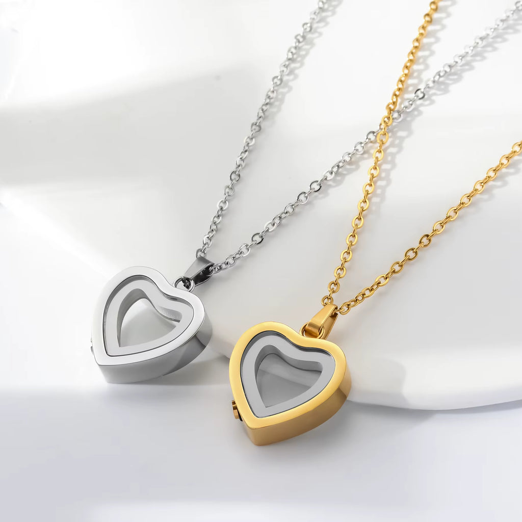Stainless Steel Heart Glass Cremation Necklace for Ashes Love Memorial Lockets Keepsake Urn Pendants Jewelry for Women Men