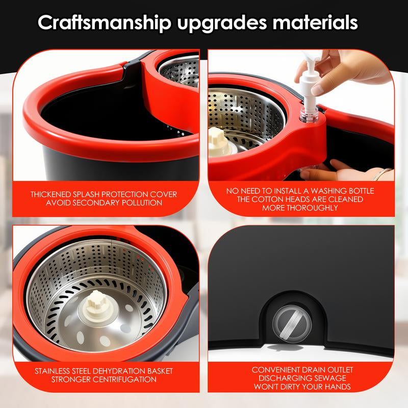 Mop and Bucket Set with 360O Rotatable Mop,Includes 47Nch Stainless Steel Adiustable Handle, Cleaningsupplies, Efficient Cleaning