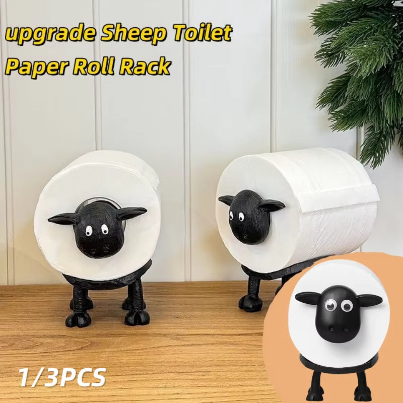 1/3PCS Upgraded Black Sheep Roll Paper Rack Cute Cartoon Animal Cat Cow Roll Paper Rack Bedroom Bathroom Storage Rack Ornaments