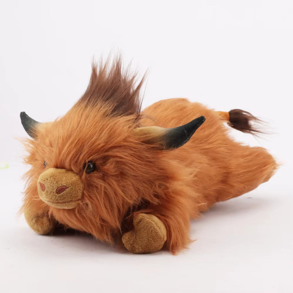 32Cm Simulation Lying Highland Cow Plush Animal Doll Soft Stuffed Lying Highland Cow Plush Toy Kawaii Kids Xmas Gifts Home Decor