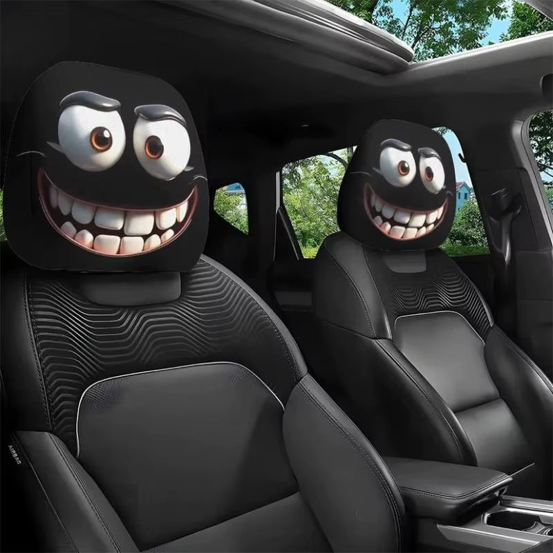 2Pcs Face Printed Car Pillowcase Soft Comfortable Decorative Cushion Cover Auto Seat Headrest Washable Polyester Fabric