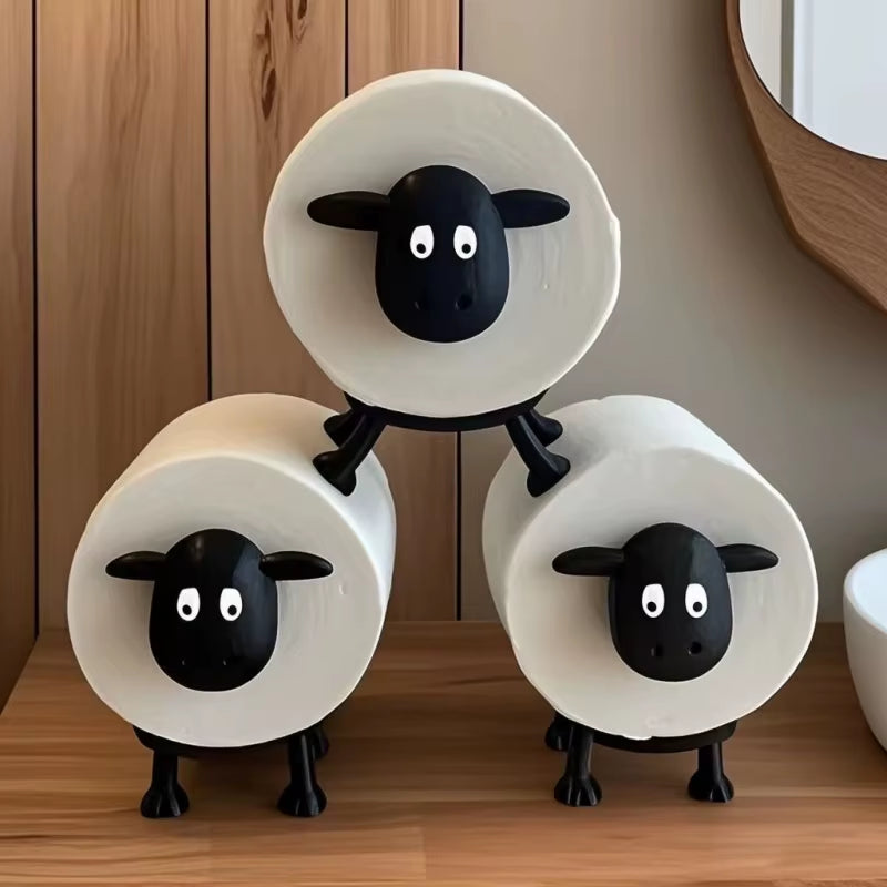 1/3PCS Upgraded Black Sheep Roll Paper Rack Cute Cartoon Animal Cat Cow Roll Paper Rack Bedroom Bathroom Storage Rack Ornaments