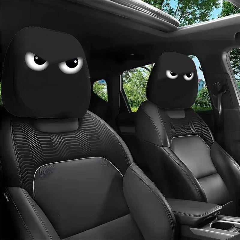 2Pcs Face Printed Car Pillowcase Soft Comfortable Decorative Cushion Cover Auto Seat Headrest Washable Polyester Fabric